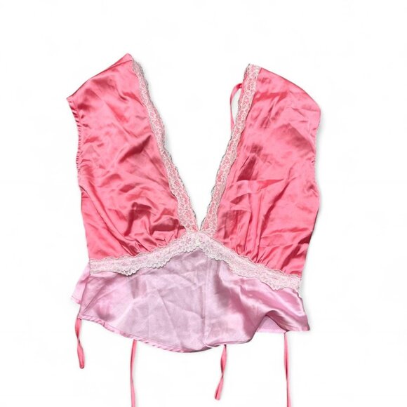 Pink and purple lace trimmed silk top #glam #lounge XS very thin and lightweight - Picture 1 of 3